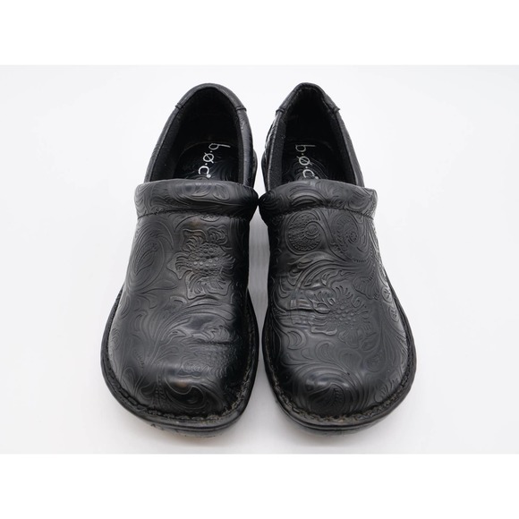 Boc Clogs Womens 6 Black Faux Leather Embossed Tooled Slip On Comfort Shoes - Picture 7 of 11